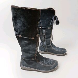 Timberland Comforia Black Leather Boots Women's 8M Side Zip Wedge 693753426